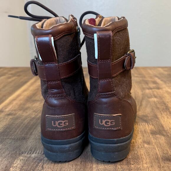 UGG Kesey Boot Leather Lace Up Shearling Lined Waterproof Chestnut Brown Size 7 - Picture 6 of 10